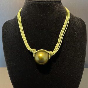 Green String Necklace with Gold Globe Pendant